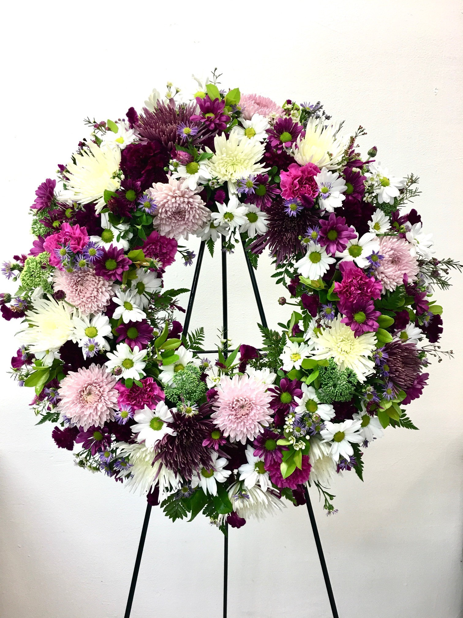 Standing Pink, White & Purple Heart Wreath in Englewood, CO